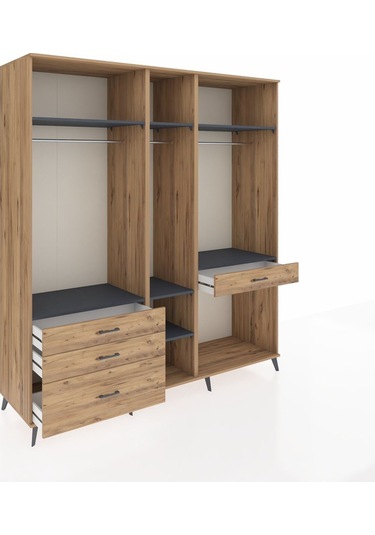 Kronos Dolap 7 Raflı 4 Çekmeceli 3 Askılı 220x59x243 Çam-antrasit/çam Antrasıt/atlas Çam