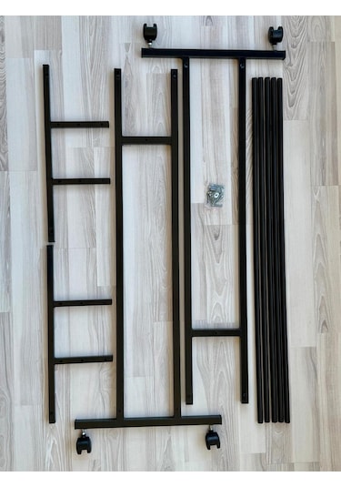 Premium 150 Cm Çelik Konfeksiyon En 105 Cm Elbise Askılık Tekerlekli Demonte Portmanto Hanger Siyah