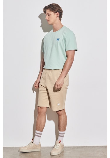 Regular Fit Normal Kesim %100 Pamuk Lastikli Bel Bej Sweat Şort W231354614 Bej