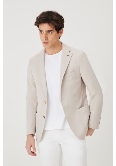 AC&Co / Altınyıldız Classics Erkek Bej Slim Fit Dar Kesim Mono Yaka Casual Ceket