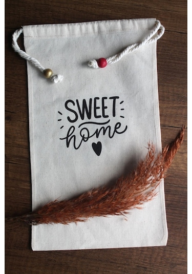 20x30cm - 2 Adet Keten Sweet Home Çok Amaçlı Kese - Saklama Torba