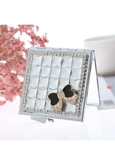 Sones El Yapımı Elmas Mini Katlanır Kozmetik Aynası Taşınabilir Ayna Çift Taraflı Mücevher Yay Şeffaf Kristal