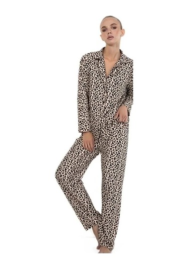 Yaren Collection Pamuklu Kadın Pijama Takımı Uzun Kollu Nefes Ala Bej