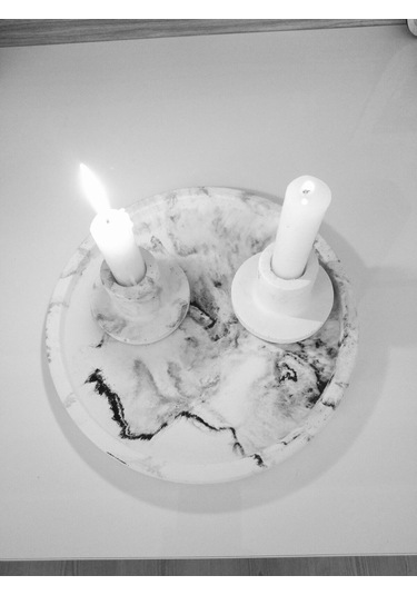 Marble Serisi Beton Tepsi Ve 2'li Mumluk,taki Tabağı,tütsülük Gri