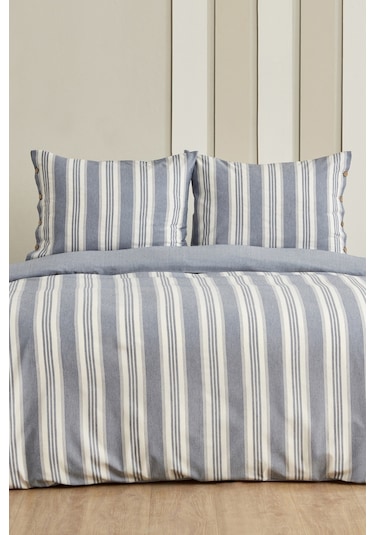 Karacahome Sarah Anderson Rosery İpliği Boyalı Çift Kişilik Nevresim Takımı Mavi