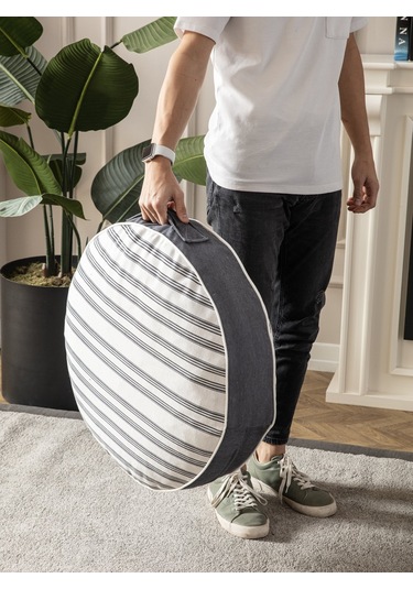 Çizgili Dış Mekan Puf Minderi, 60x60 Cm, Balkon Ve Teras İçin