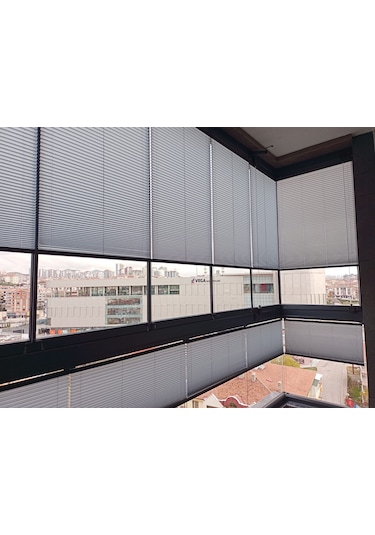 Plise Dekor Gri Plise Perde - Cam Balkon Perdesi Yapıştırma Profilli