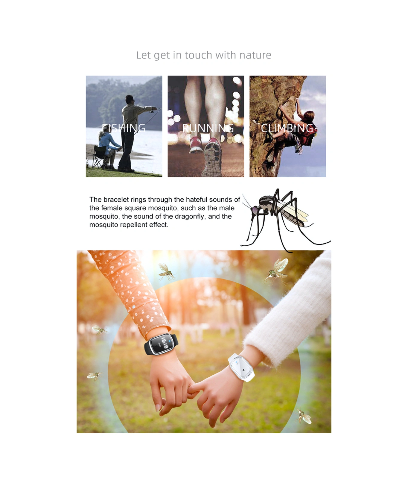 Youmex M2 Ultrasonik Sivrisinek Kovucu Saat, Çocuk-yetişkin-hamile Uyumlu, Dış Mekan Kullanıma Uygun, Saat Fonksiyonlu Silikon Bileklik - Beyaz