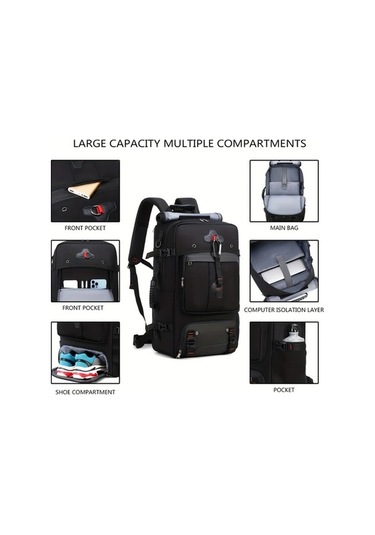 Pazly Çok Amaçlı Büyük Kapasiteli Siyah Gri Sırt Çantası Laptop Kılıfı Usb Şarj Portu Erkek Kadın İçin Yürüyüş Kamp Ayakkabı Bölmesi Dayanıklı Polyester Siyah - Gri