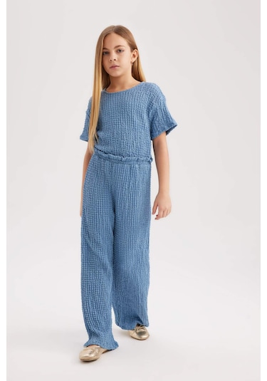 DeFacto Kız Çocuk Kısa Kollu Uzun Tulum B4637A824SMBE455 Mavi