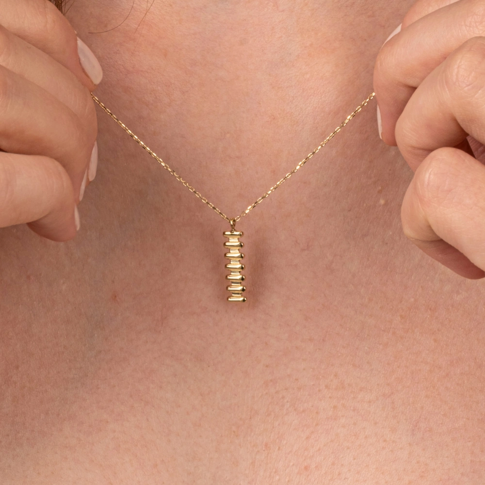 Gümüş Kolye - Çubuk Çizgili 925 Ayar Gümüş Kolye Sarı