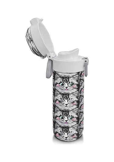 Coral High Kids Gri Kedi Desenli Pipetli Ve Direkt İçim Çelik Termos 500 Ml 31851 Gri