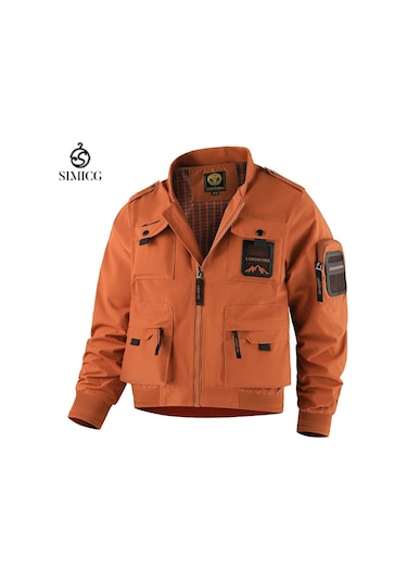 Erkekler İçin Avrupa Beden Çok Cepli Ceket, Dış Giyim Kırmızı