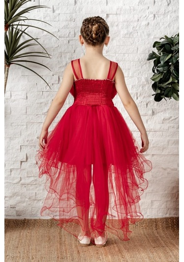 Uzun Kuyruk Tütülü Askılı Kız Filira Elbise Mnk0584 001