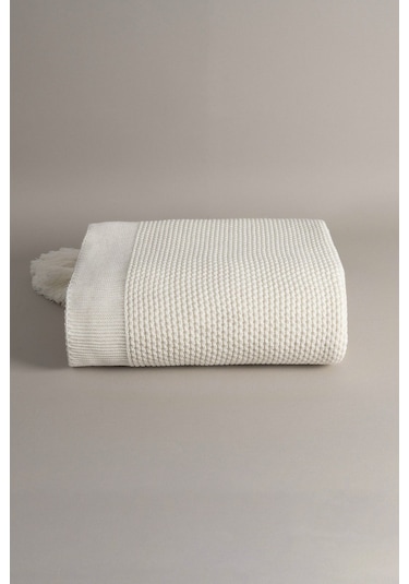 Miel Krem Tek Kişilik Kenarı Ponponlu Battaniye 160 X 220 37101 Krem
