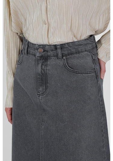 Vellichor Yüksek Bel A Kesim Denim Etek Gri Çok Renkli