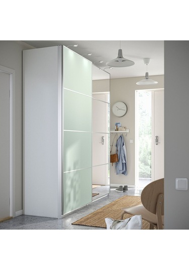 Sürgü Kapak, Açık Yeşil-aynalı Cam, 200x236 Cm Açık Ceviz