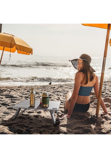 Haegs Portatif Küçük Masa Alüminyum Hafif - Plaj, Piknik, Kamp, Balıkçı, Outdoor Küçük Sehpa Masa - Gümüş