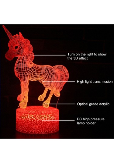 Sones İki Tek Boynuzlu At Şekli Yaratıcı Çatlak Tabanı 3d Renkli Dekoratif Gece Lambası Masa Lambası, Uzaktan Kumanda Versiyonu Çok Renkli