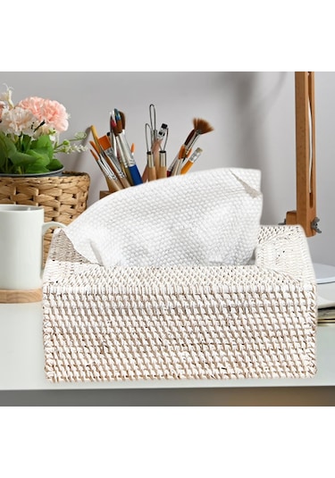 Suntek Rattan Mendil Kutusu Düzenleyici Tutucu Kılıf Beyaz