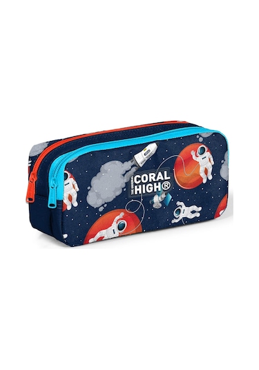 Coral High Kids Lacivert Mavi Astronot Desenli İki Bölmeli Kalem Çantası 12093