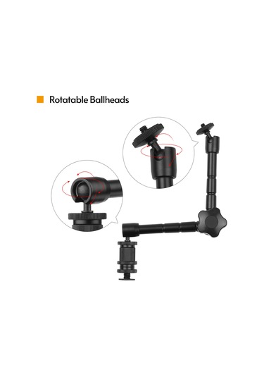 Skycity Alüminyum Büyüleyici Kollü 29,5cm + Ayarlanabilir Süper Klemp 50mm - 1/4" & 3/8" Vida Bağlantıları