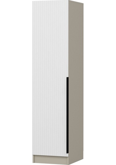 Minar Kale 1 Kapaklı Dolap Çizgili Mebran 210cm - Kumtaşı/beyaz - Raflı Çok Renkli