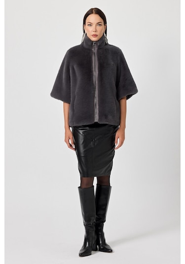 Cecilia Kül Gri Kadın Tüylü Mont 001