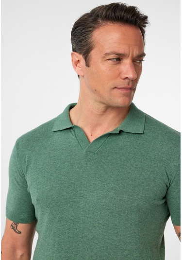 Gerhard Erkek Regular Fit Triko Polo Yaka T-shirt Yeşil Melanj