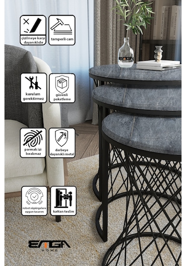 Emga Home Zenith Zigon Sehpa - Antrasit Mermer Antrasit