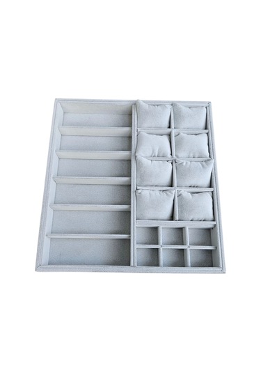 Organizatör Gri Süet Tabla Kolye & Yüzük Düzenleyici Ve Gözlük 8 Yastık 6 Gözlük & 6 Bölmeli 36x38 Çok Renkli