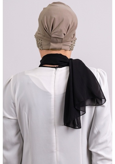 Vizon Pratik Hazır Geçmeli Tesettür Bone Sandy Kumaş Taşlı 1456_1 Vizon