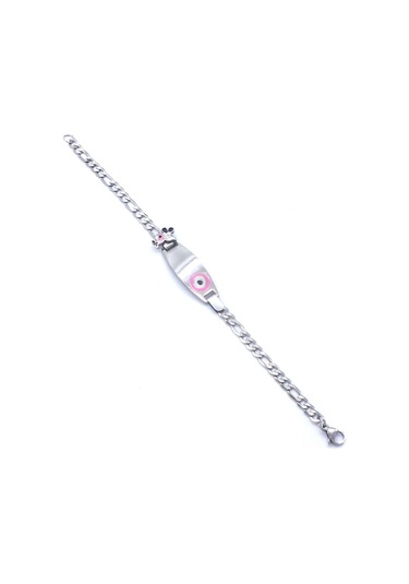 Bebek Bileklik Çelik Pembe Nazar Boncuklu Mickey Mouselu Blk-960 Gümüş