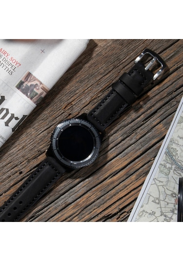Vagave Samsung Uyumlu Watch 5 - Watch 4 - Watch 3 Deri Kordon- Siyah
