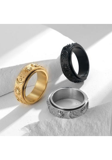 Gümüş Erkekler Dönebilen Yıldız Ay Güneş Kadın Yüzükleri Moda Çift Yüzük Dekompresyon Takı Hediye Erkek Kız Yüzük 13 Gümüş