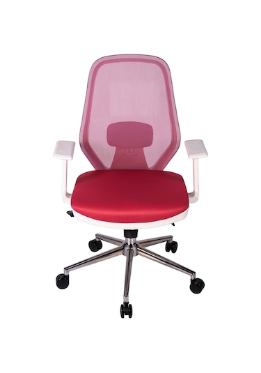 Ofisbazaar Dali Beyaz Fileli Çalışma Koltuğu Ergonomik Şef Ve Toplantı Koltuğu Pembe Pembe