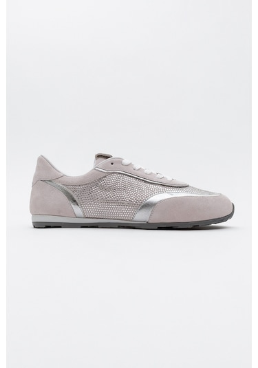 Bonia Beyaz Süet Gümüş Taşlı Hakiki Deri Kadın Spor Ayakkabı Beyaz