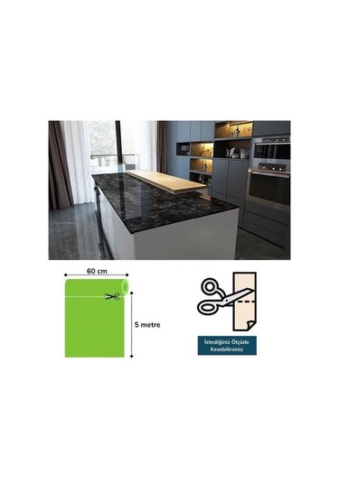 Mermer Desenli Masa Tezgah Mutfak Su Geçirmez Yapışkanlı Folyo Sticker Siyah 5x0,6m Diğer