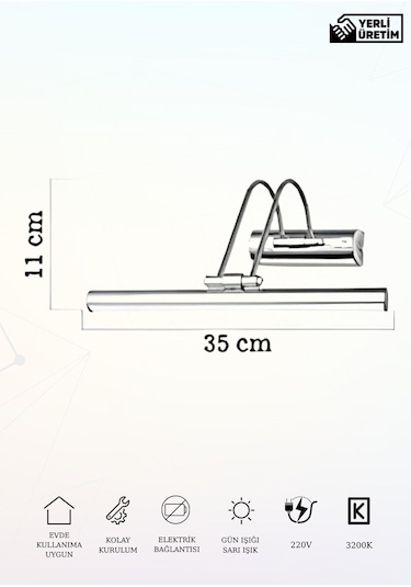Karen Banyo 35 Cm Siyah Kasa Gün Işığı, Elektrikli Banyo Ayna Tablo Aydınlatma Flüt Kuğu Led Aplik Krom