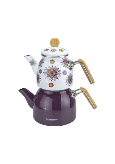 Bambum Unique - Bambu Kulplu Emaye Çaydanlık Takımı Mor