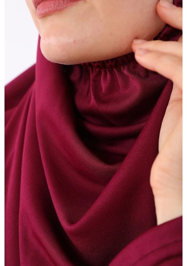 Pratik Başörtülü Tek Parça Namaz Elbisesi Bordo-21015 Gül Kurusu