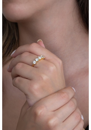 Takı Dükkanı Gold Renk 4mm Gümüş Alyans Ve Hafif Gümüş Beştaş Yüzük Seti Wsr124