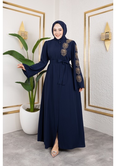 Nevayla Moda Sol Tarafı İnci Detaylı Ferace - Lacivert / F0140 Lacivert