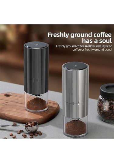 Createtech Taşınabilir Elektrikli Burr Kahve Öğütücü Type-c Şarj Paslanmaz Çelik Çekirdek Kablosuz Led Dokunmatik Ekran Otomatik Gümüş Gümüş