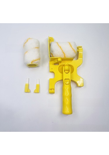 Aubyhe Sınır Olmayan Fincanlı Boya Fırçası - Çok Fonksiyonlu Duvar Renklendirme Aleti Sarı Uzun Saplı Set: 1 Fırça + 2 Rulo + 2 Tüyler