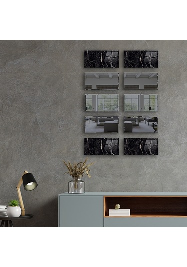 Dekor Camı | Granit Desenli Cam ve Füme Ayna | 10'lu Takım