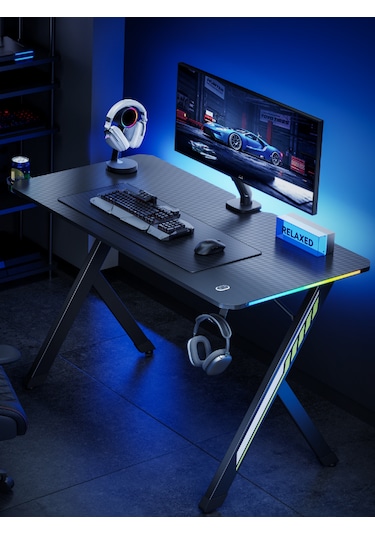 Rgb Işıklı Oyuncu Masası 120x60 Cm Kulaklık Ve Bardaklık