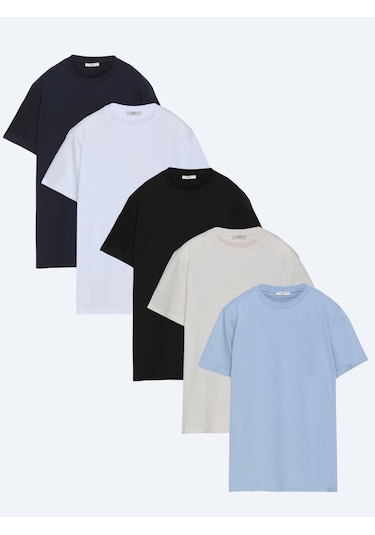 Kip Çok Renkli 1 Düz %100 Pamuk T-shirt Renkli