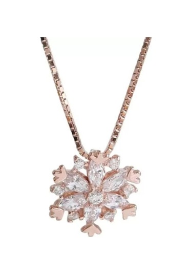 925ayar Zirkon Taşlı Kar Tanesi Rose Renk Kolye