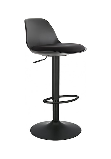 Bürocci Nadya Bar Sandalyesi - Siyah Deri - Mat Siyah Ayaklı Yüksek Bar Taburesi - 9537y0101 Siyah